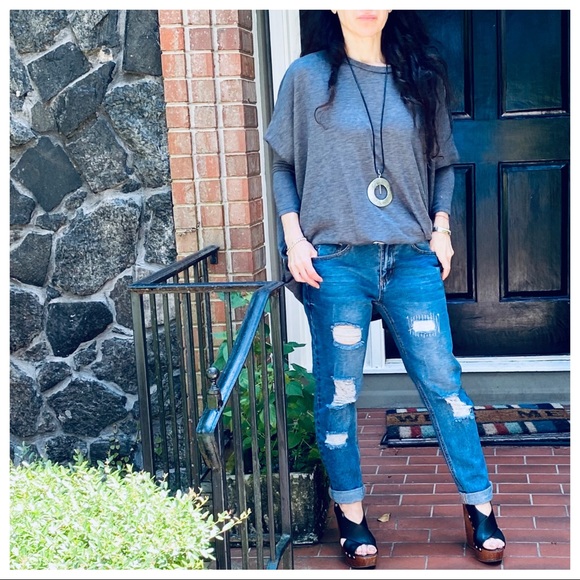 OVERSIZED LOOSE FIT CHARCOAL GREY KNIT SWEATER - Picture 5 of 15